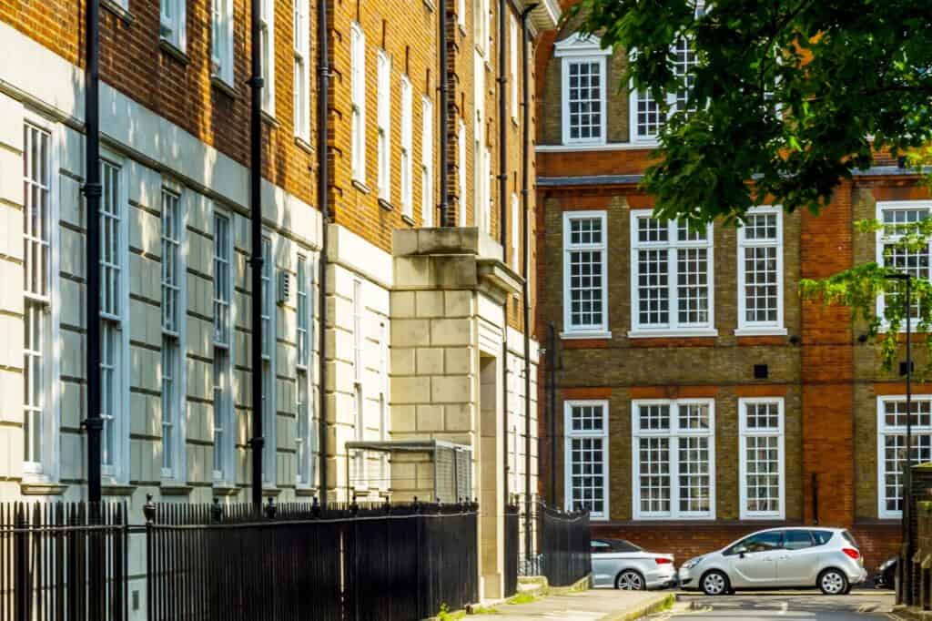 Typical English residential buildings in the concept of relocating to Sutton.