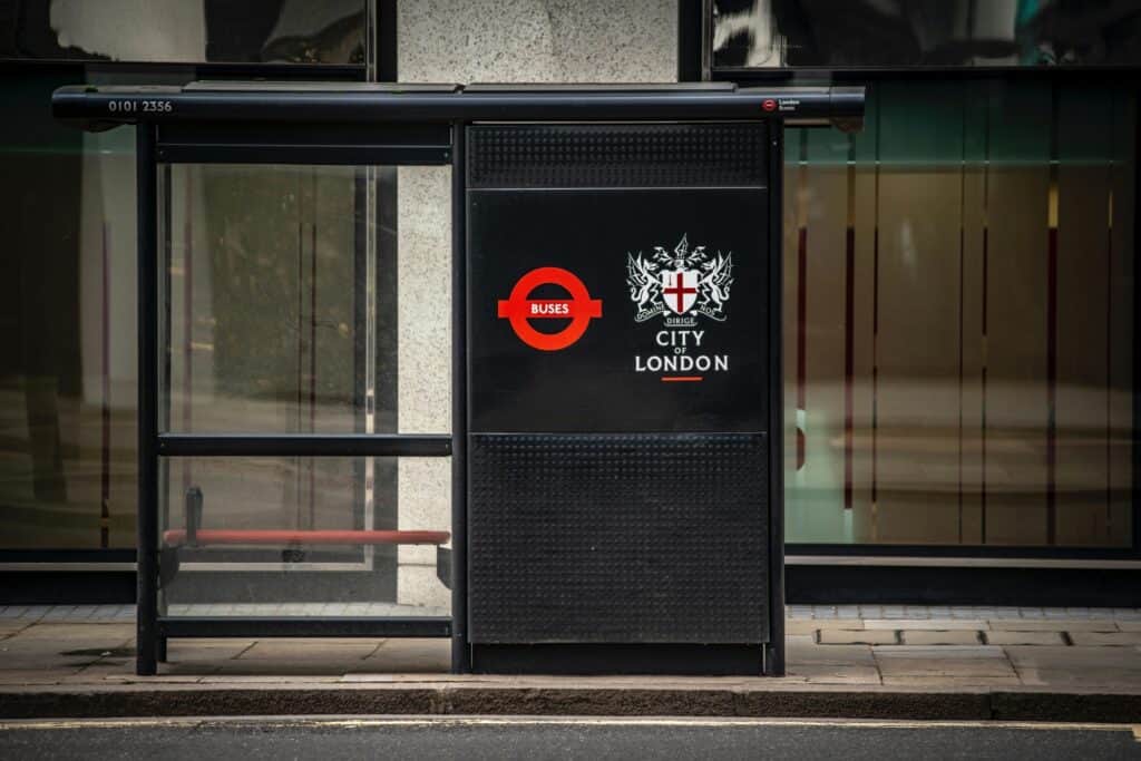An empty bus stop in the concept of Sutton's public transport