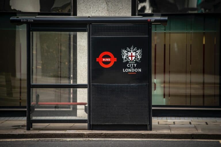 An empty bus stop in the concept of Sutton's public transport