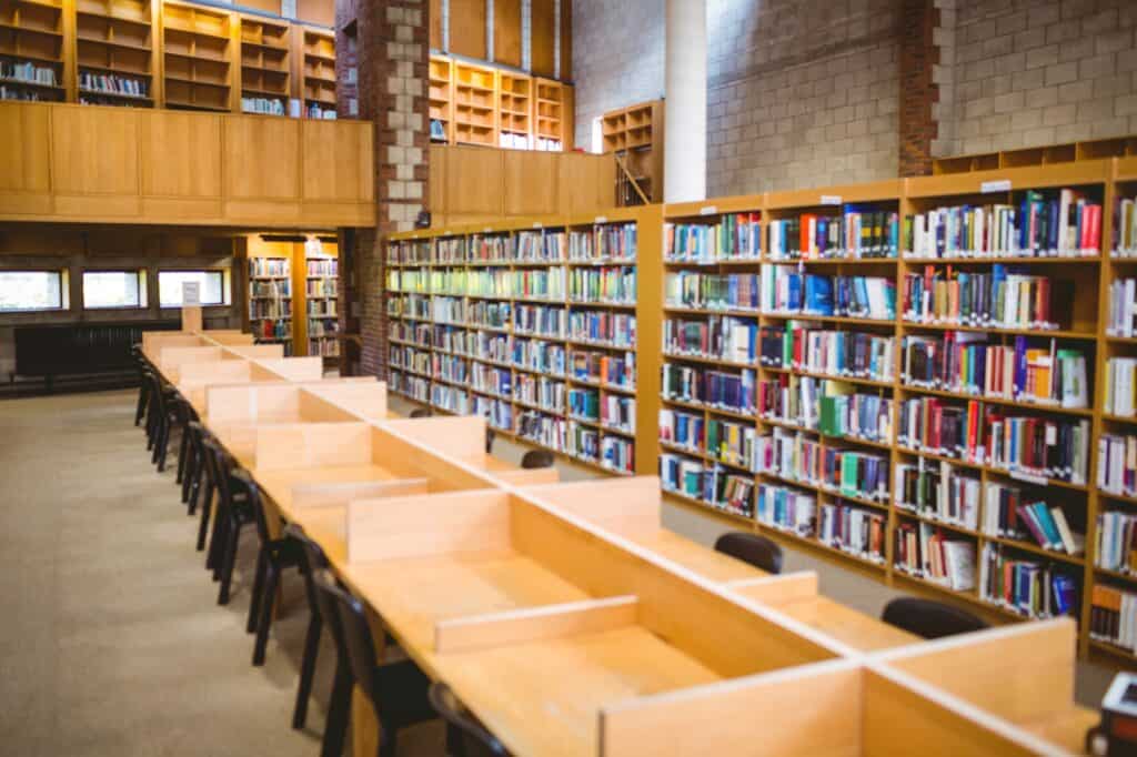 An empty library in the concept of services and amenities in Sutton.